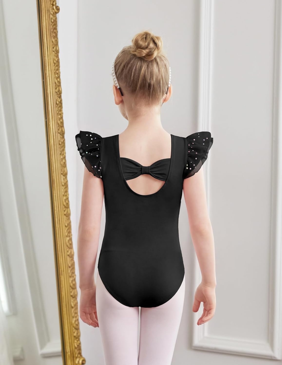 image:imageZaclotre Ballet Leotards for Girls Bow Back Chiffon Ruffle Sleeve Toddler Dance Leotard Gymnastics OutfitBlack