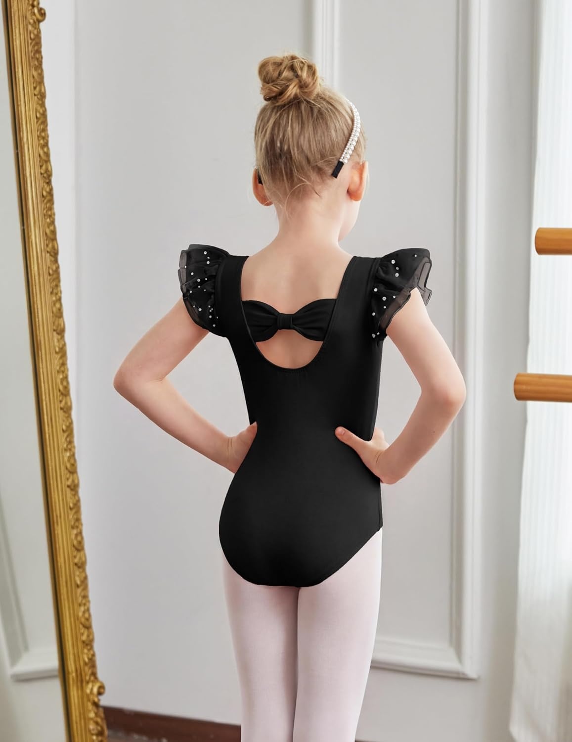 image:imageZaclotre Ballet Leotards for Girls Bow Back Chiffon Ruffle Sleeve Toddler Dance Leotard Gymnastics OutfitBlack