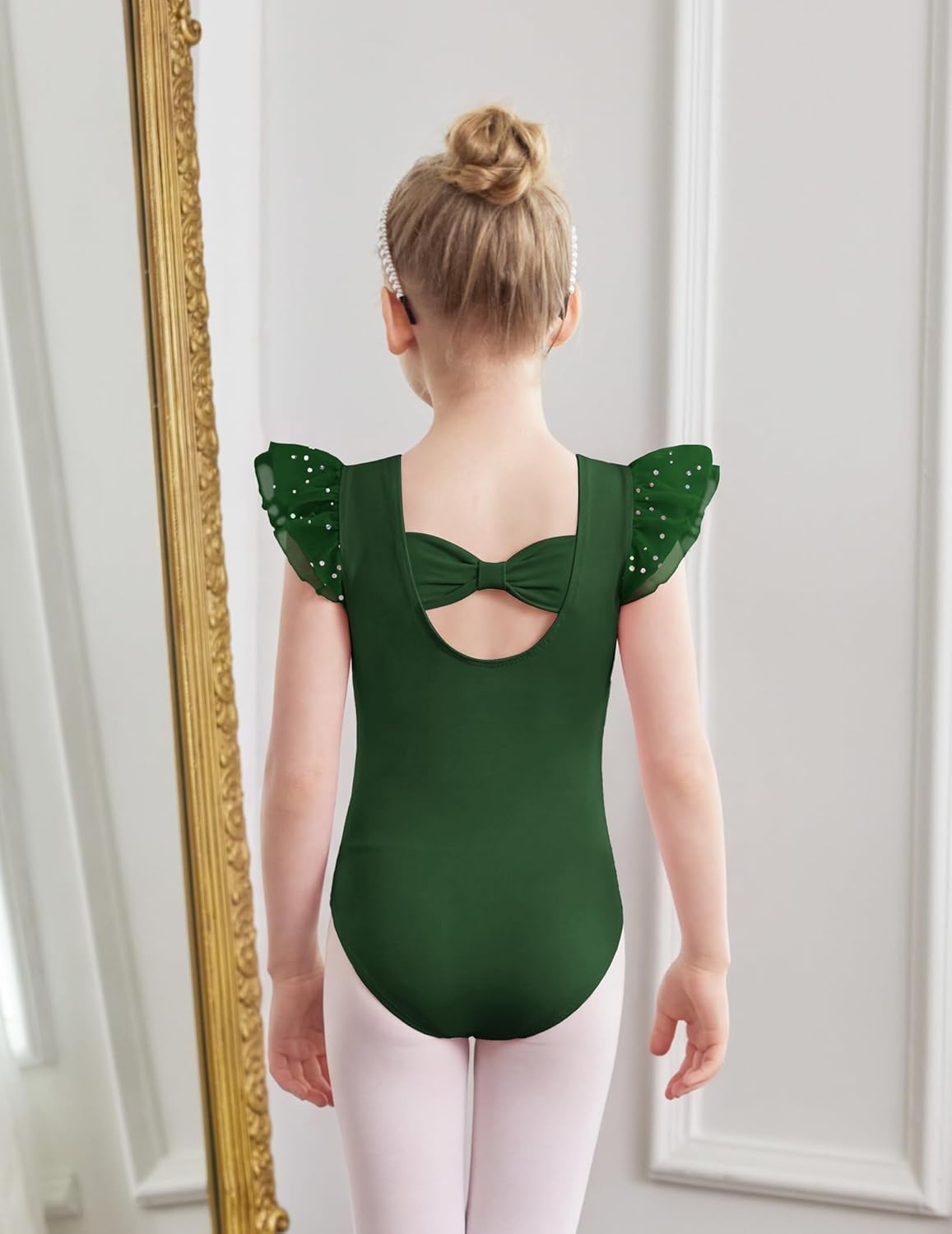 image:imageZaclotre Ballet Leotards for Girls Bow Back Chiffon Ruffle Sleeve Toddler Dance Leotard Gymnastics OutfitGreen