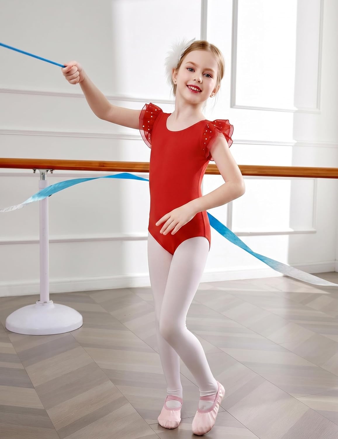 image:imageZaclotre Ballet Leotards for Girls Bow Back Chiffon Ruffle Sleeve Toddler Dance Leotard Gymnastics OutfitRed