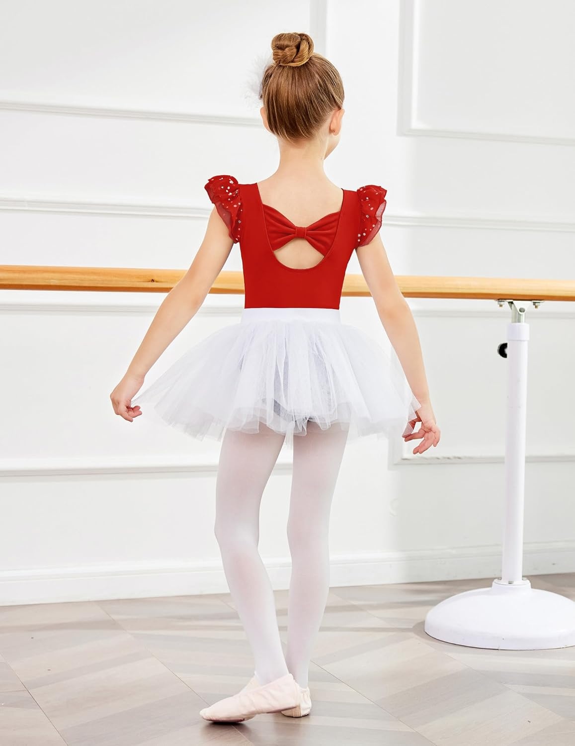 image:imageZaclotre Ballet Leotards for Girls Bow Back Chiffon Ruffle Sleeve Toddler Dance Leotard Gymnastics OutfitRed