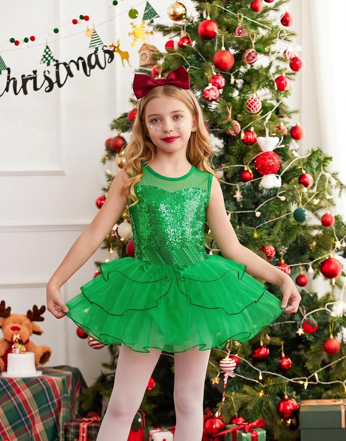 image:imageZaclotre Kids Sequin Ballet Leotards Sleevesless Mesh Tutu Dress Dance Ballerina OutfitsGreen
