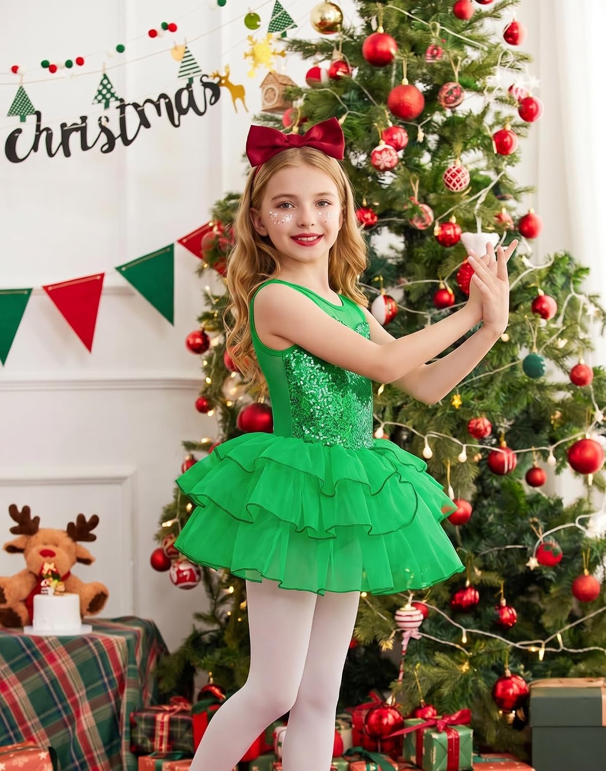 image:imageZaclotre Kids Sequin Ballet Leotards Sleevesless Mesh Tutu Dress Dance Ballerina OutfitsGreen