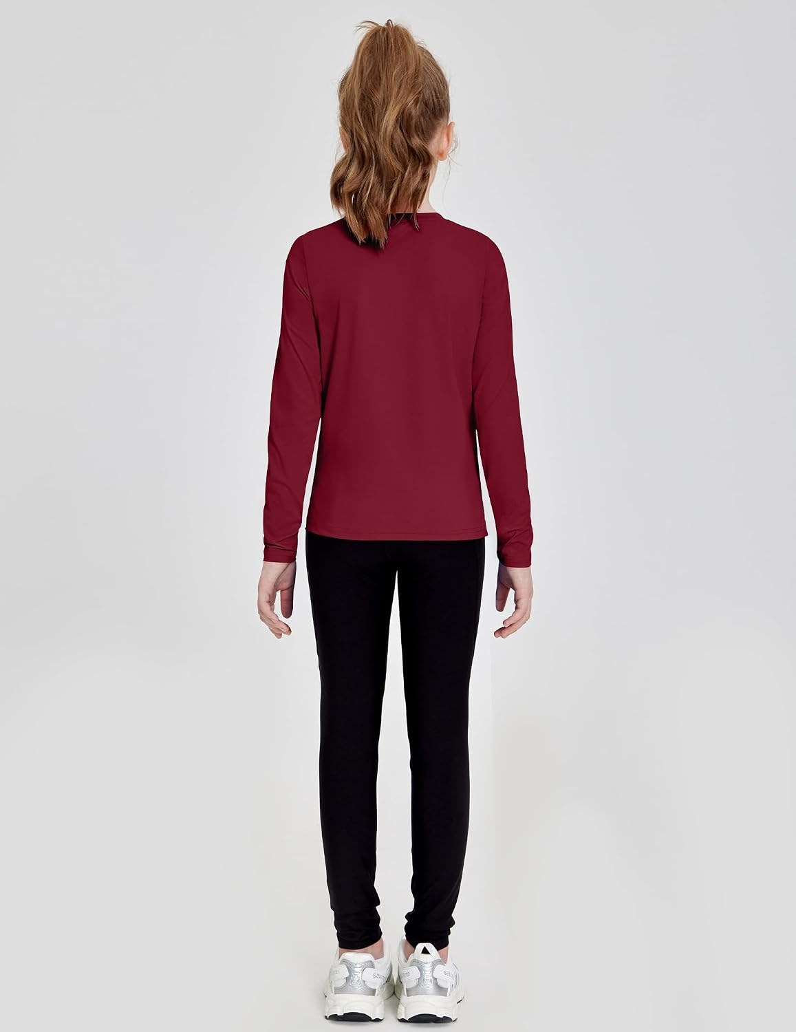 image:imageZaclotre Girls Athletic Long Sleeve Shirts with Zipper Pockets Performance fit for kids sports gym and outdoor activities Activewear tops Features breathability and moisture wickingDeep Burgundy