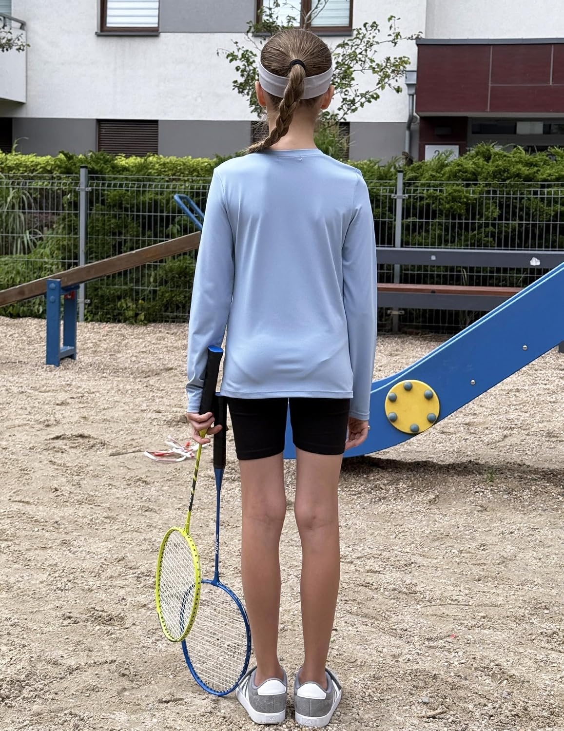image:imageZaclotre Girls Athletic Long Sleeve Shirts with Zipper Pockets Performance fit for kids sports gym and outdoor activities Activewear tops Features breathability and moisture wickingLight Blue