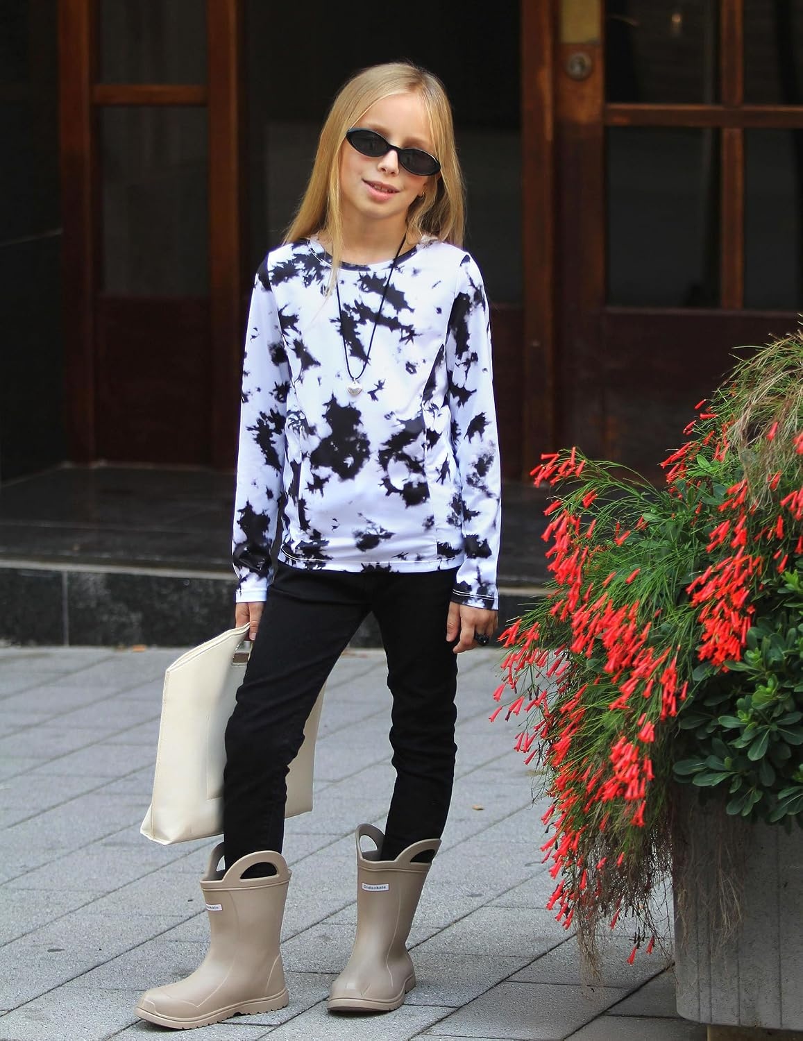 image:imageZaclotre Girls Athletic Long Sleeve Shirts with Zipper Pockets Performance fit for kids sports gym and outdoor activities Activewear tops Features breathability and moisture wickingTie Dye