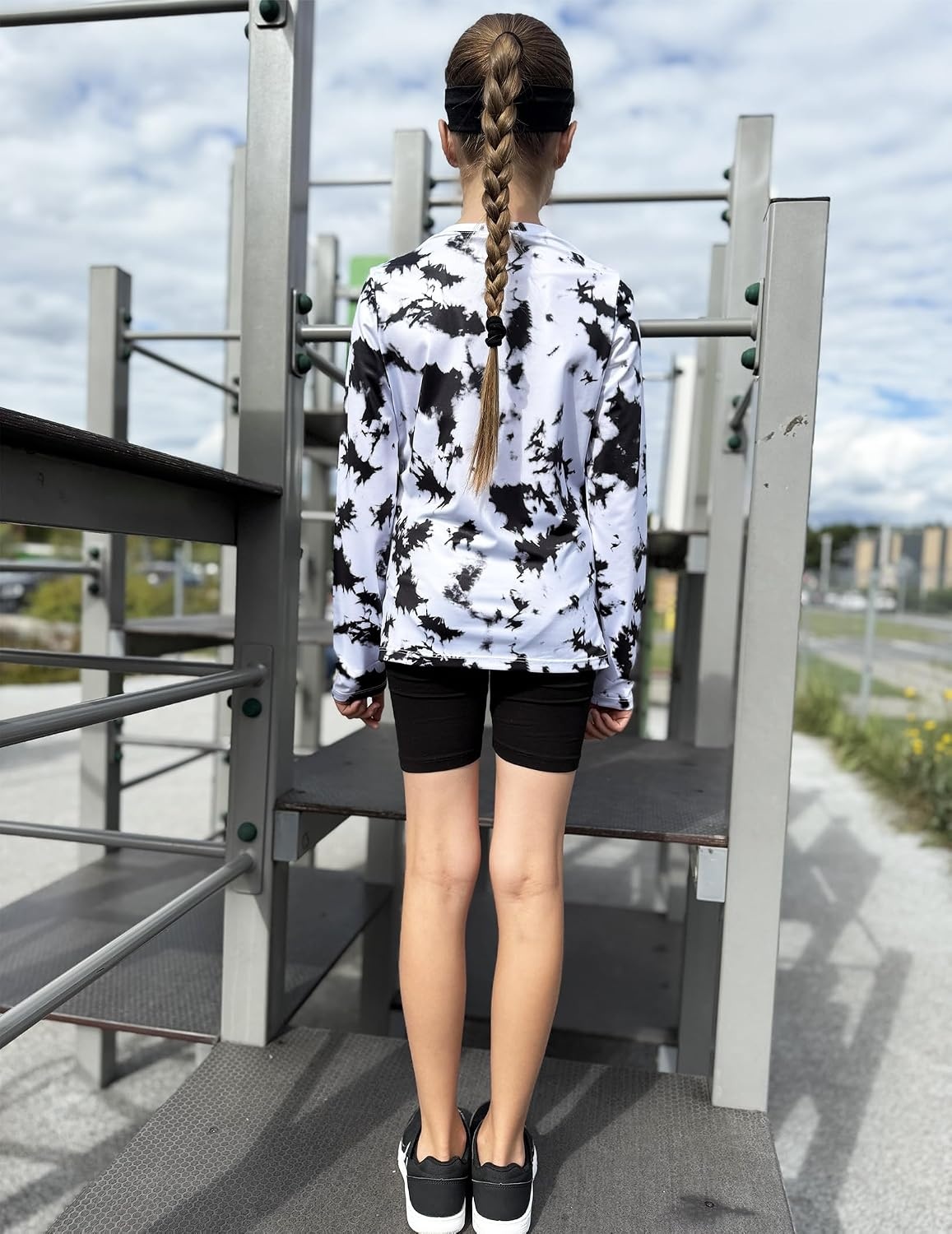 image:imageZaclotre Girls Athletic Long Sleeve Shirts with Zipper Pockets Performance fit for kids sports gym and outdoor activities Activewear tops Features breathability and moisture wickingTie Dye