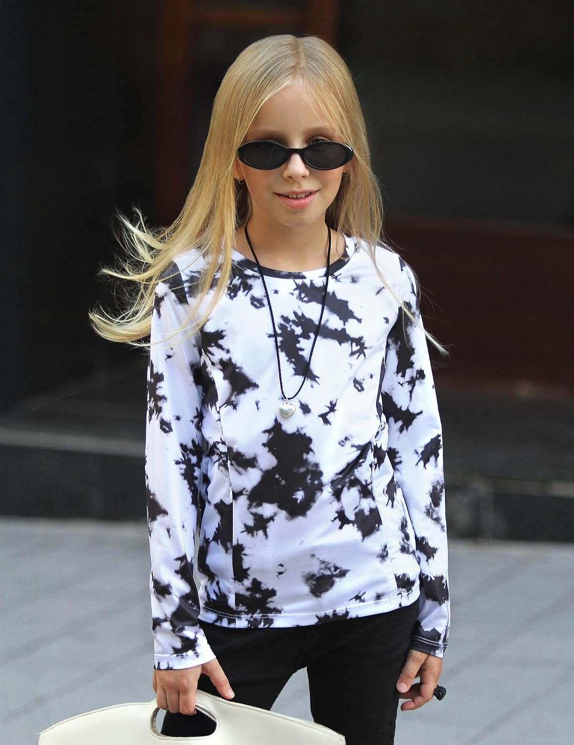 image:imageZaclotre Girls Athletic Long Sleeve Shirts with Zipper Pockets Performance fit for kids sports gym and outdoor activities Activewear tops Features breathability and moisture wickingTie Dye