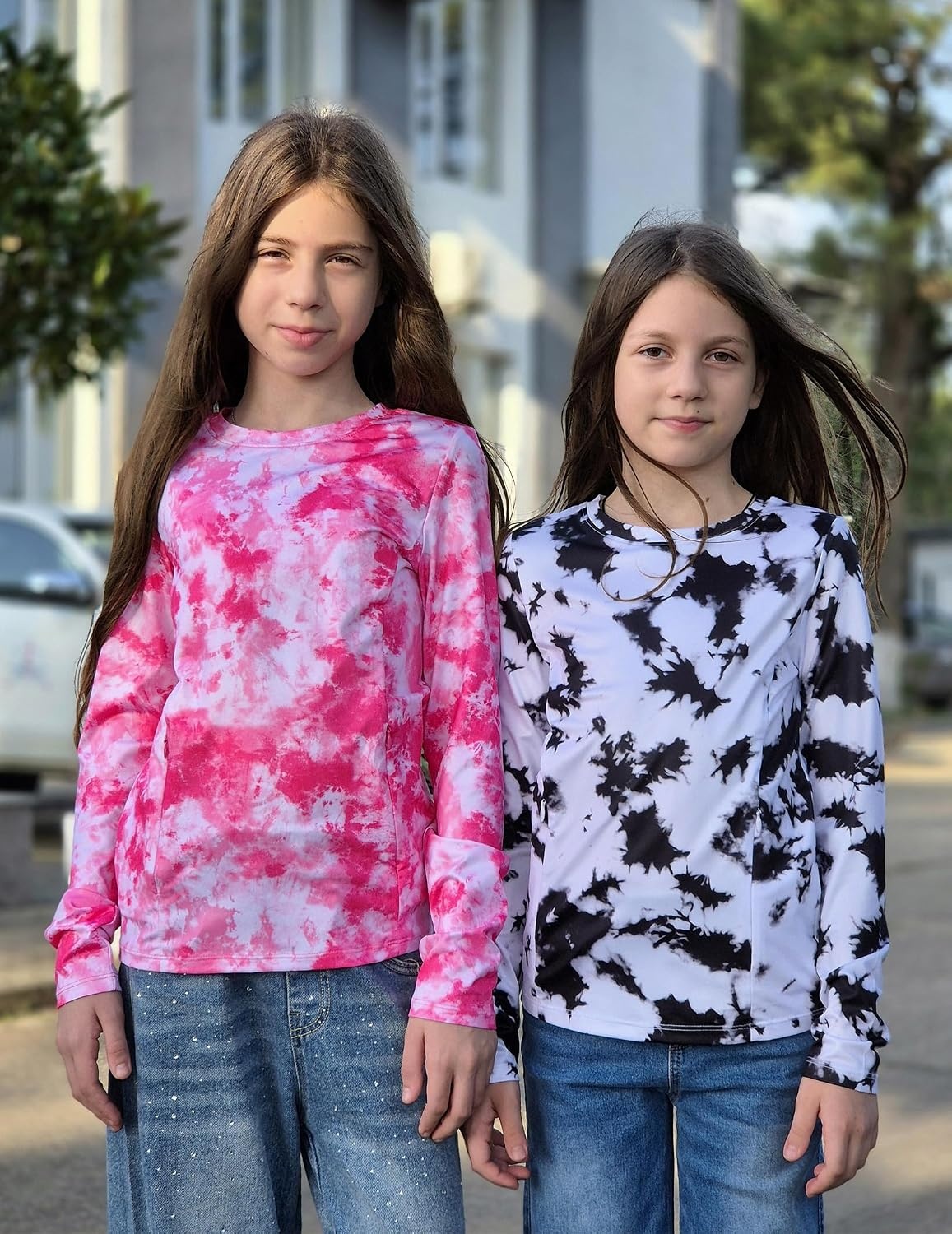 image:imageZaclotre Girls Athletic Long Sleeve Shirts with Zipper Pockets Performance fit for kids sports gym and outdoor activities Activewear tops Features breathability and moisture wickingRose Tie Dye