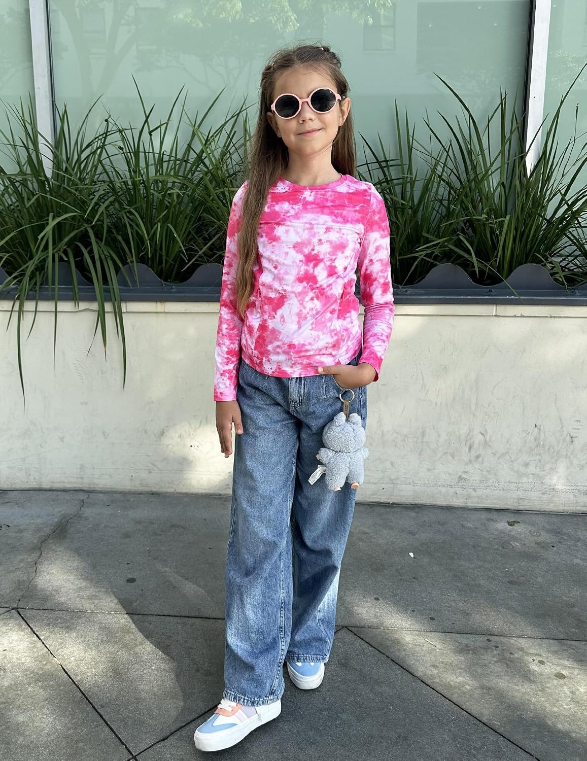 image:imageZaclotre Girls Athletic Long Sleeve Shirts with Zipper Pockets Performance fit for kids sports gym and outdoor activities Activewear tops Features breathability and moisture wickingRose Tie Dye