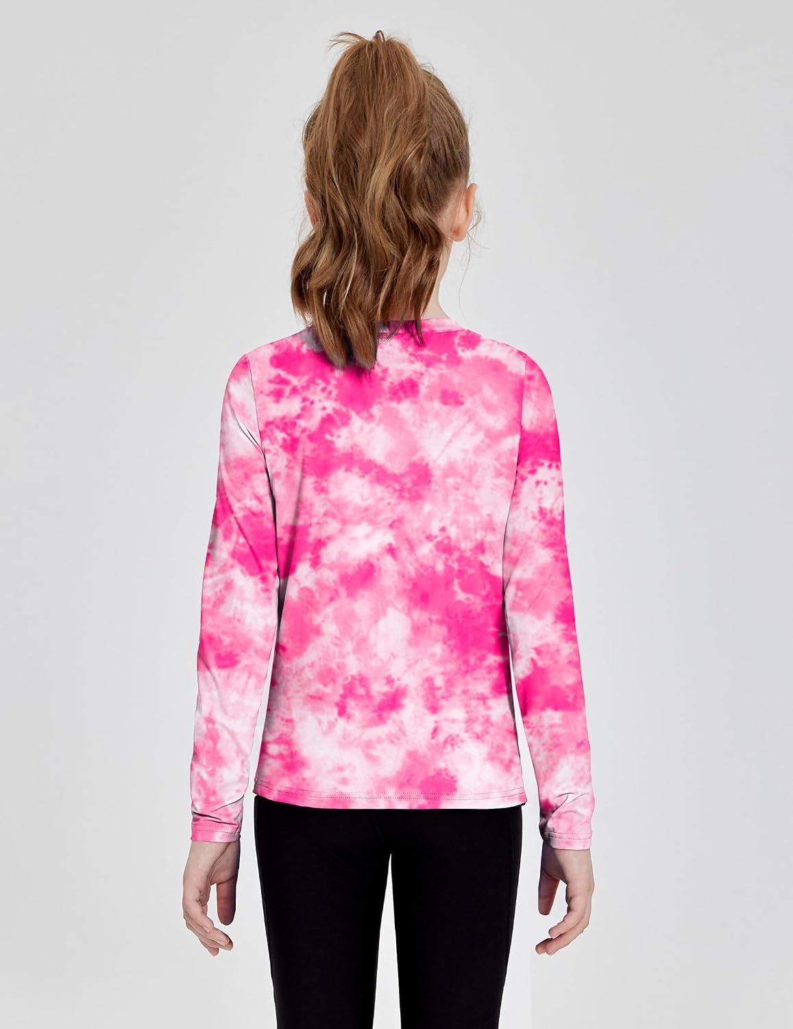 image:imageZaclotre Girls Athletic Long Sleeve Shirts with Zipper Pockets Performance fit for kids sports gym and outdoor activities Activewear tops Features breathability and moisture wickingRose Tie Dye
