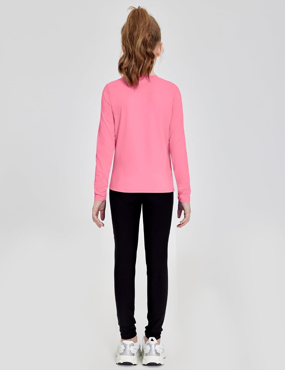 image:imageZaclotre Girls Athletic Long Sleeve Shirts with Zipper Pockets Performance fit for kids sports gym and outdoor activities Activewear tops Features breathability and moisture wickingRose Pink