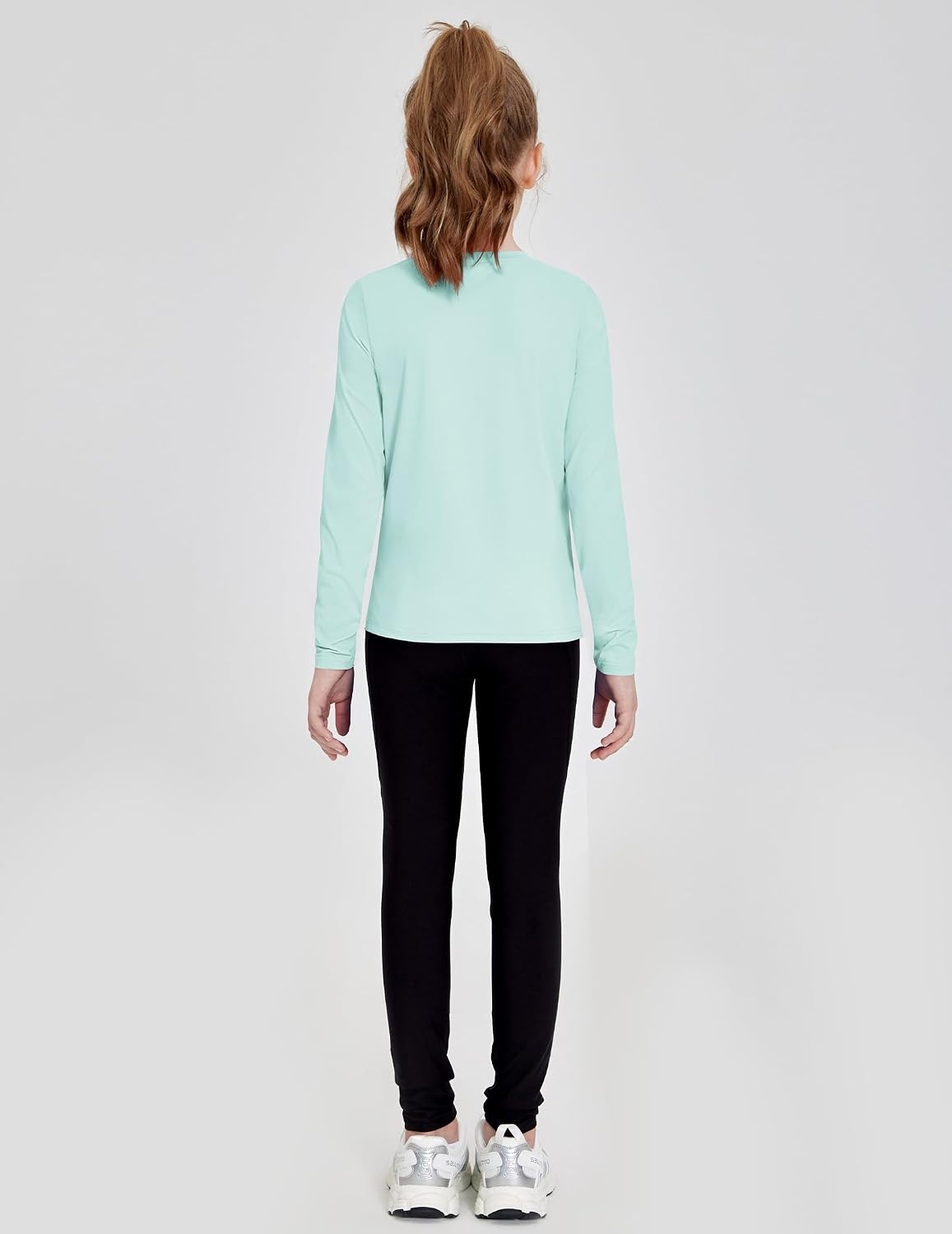 image:imageZaclotre Girls Athletic Long Sleeve Shirts with Zipper Pockets Performance fit for kids sports gym and outdoor activities Activewear tops Features breathability and moisture wickingAqua