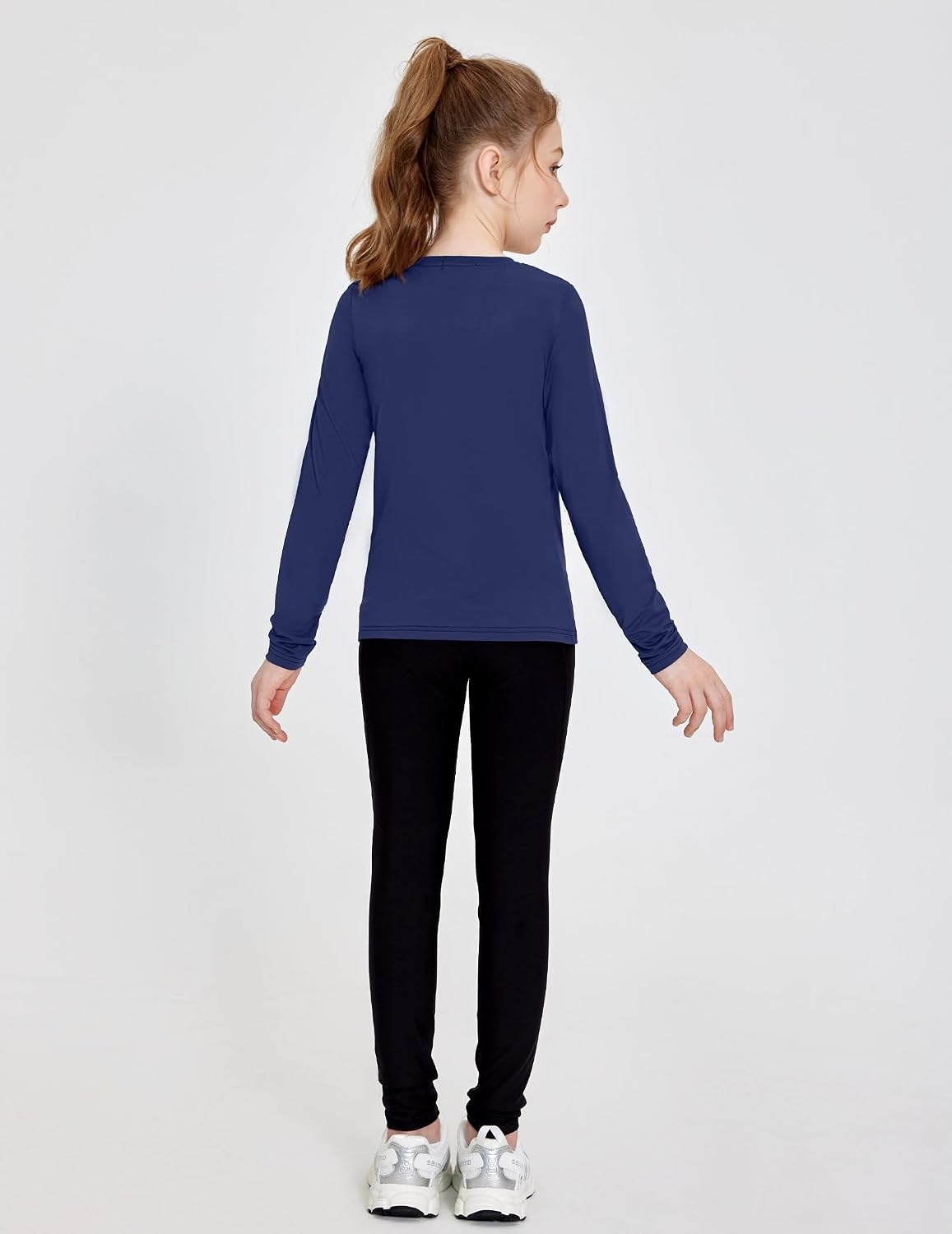 image:imageZaclotre Girls Athletic Long Sleeve Shirts with Zipper Pockets Performance fit for kids sports gym and outdoor activities Activewear tops Features breathability and moisture wickingNavy Blue