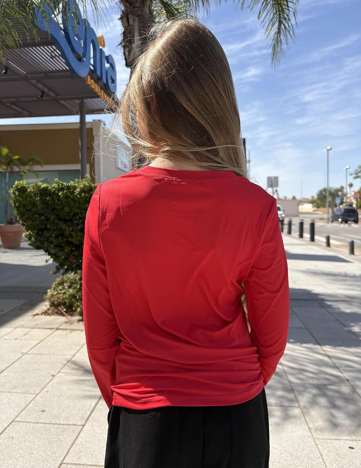 image:imageZaclotre Girls Athletic Long Sleeve Shirts with Zipper Pockets Performance fit for kids sports gym and outdoor activities Activewear tops Features breathability and moisture wickingRed