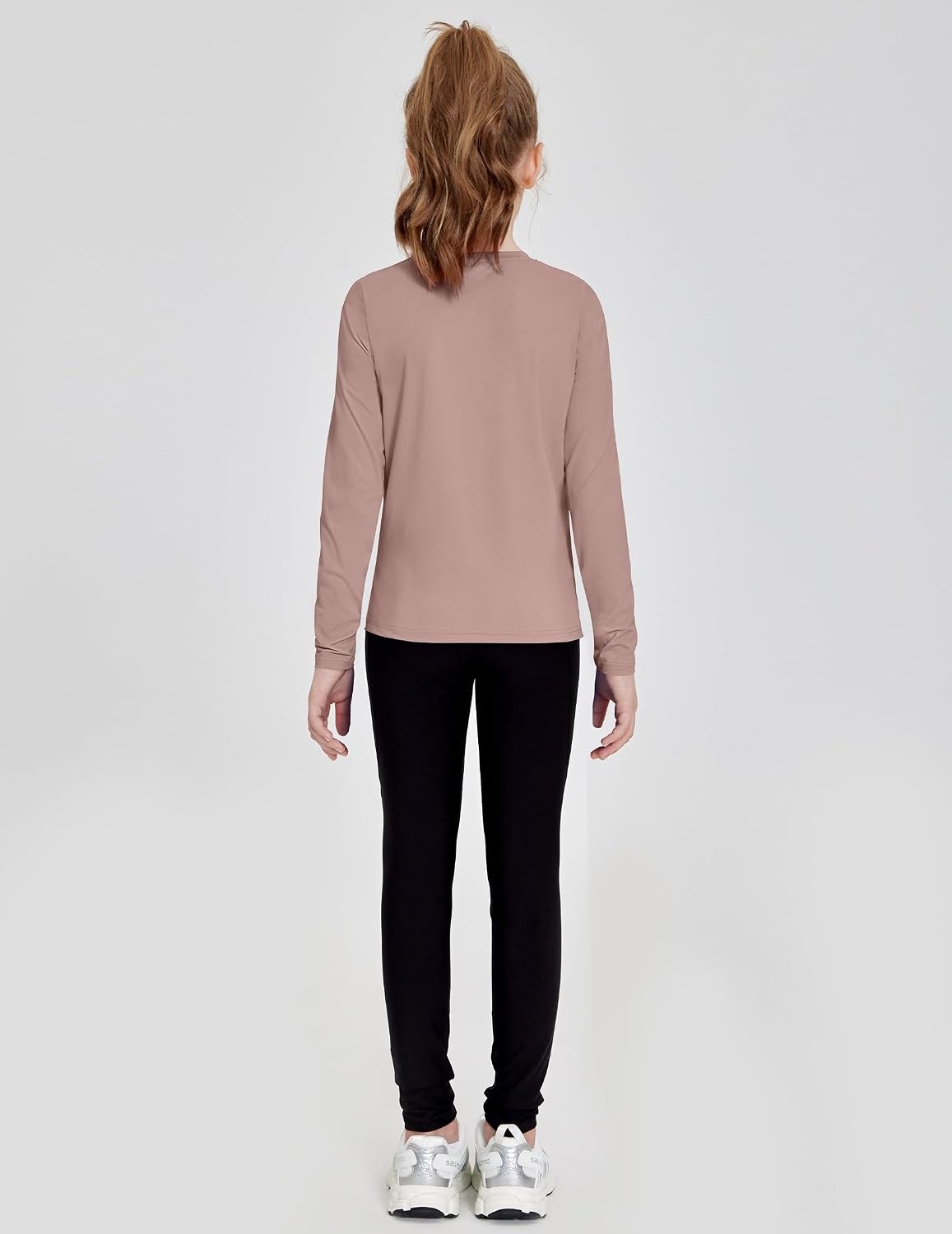 image:imageZaclotre Girls Athletic Long Sleeve Shirts with Zipper Pockets Performance fit for kids sports gym and outdoor activities Activewear tops Features breathability and moisture wickingKhaki