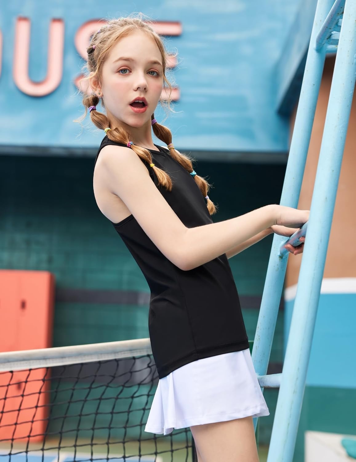 image:imageZaclotre Girls Cross Back Hollow Tank Tops for Sports Workout Racerback Sleeveless Athletic ShirtsBlack