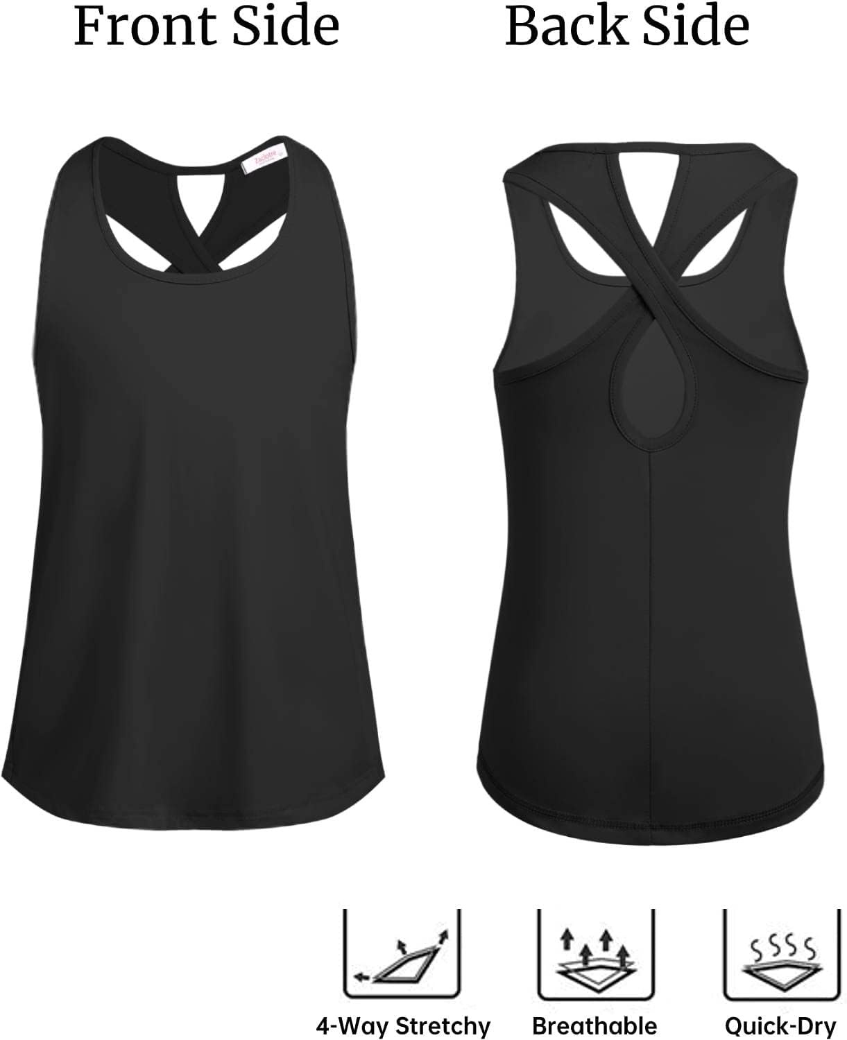 image:imageZaclotre Girls Cross Back Hollow Tank Tops for Sports Workout Racerback Sleeveless Athletic ShirtsBlack