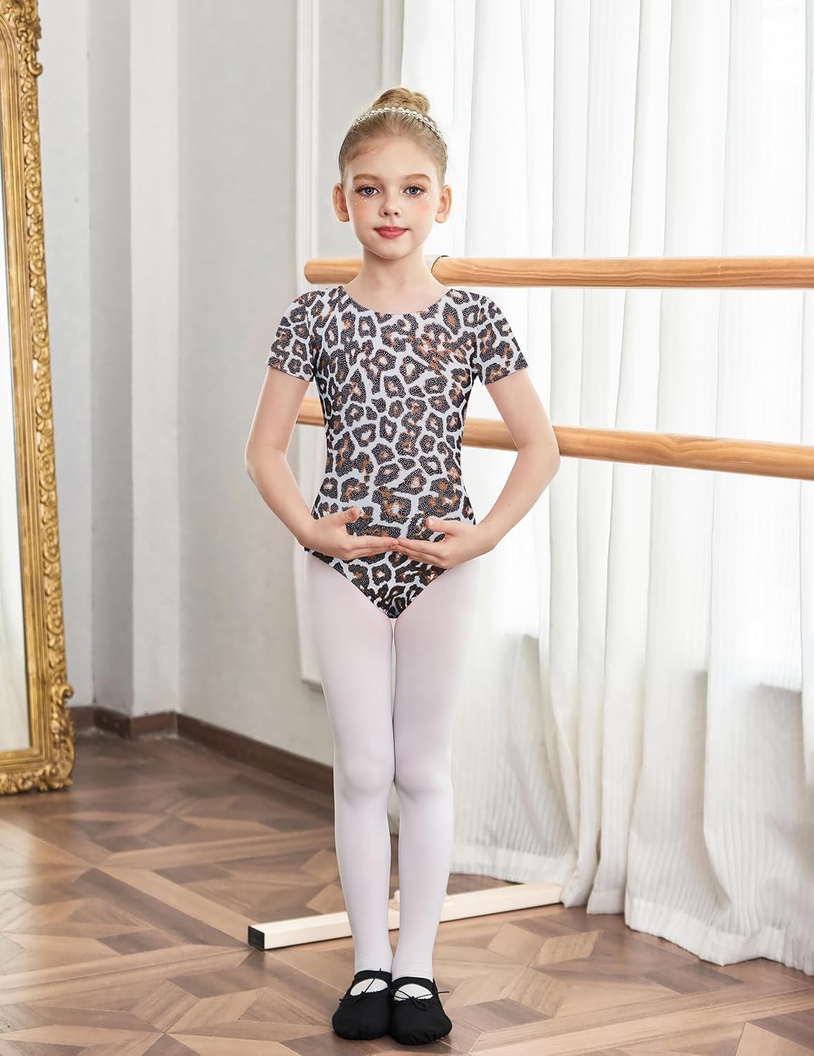 image:imageZaclotre Girls Gymnastics Leotards Crisscross Back Ballet Dance Outfits Team Basic LeotardClassic Short SleeveHollow BackHigh StretchPerfect FitSoft CottonBreathableBallerina CostumeBlack Leopard