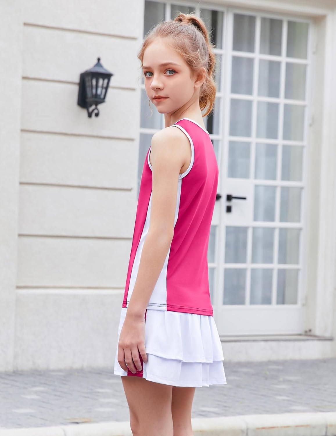image:imageZaclotre Girls Tennis Dress with Pockets Sleeveless Tank Top and Skirt Sets 2 Piece Set Sleeveless with Shorts Double Layers Pleated Back Perfect for Athletic Tennis Golf 314 YearsHot Pink