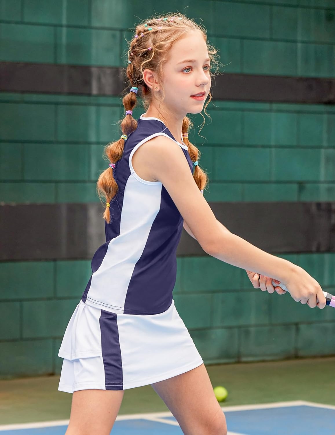 image:imageZaclotre Girls Tennis Dress with Pockets Sleeveless Tank Top and Skirt Sets 2 Piece Set Sleeveless with Shorts Double Layers Pleated Back Perfect for Athletic Tennis Golf 314 YearsNavy Blue
