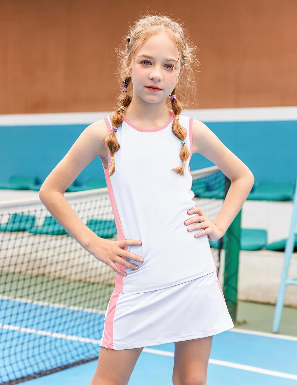 image:imageZaclotre Girls Tennis Dress with Pockets Sleeveless Tank Top and Skirt Sets 2 Piece Set Sleeveless with Shorts Double Layers Pleated Back Perfect for Athletic Tennis Golf 314 YearsWhitepink