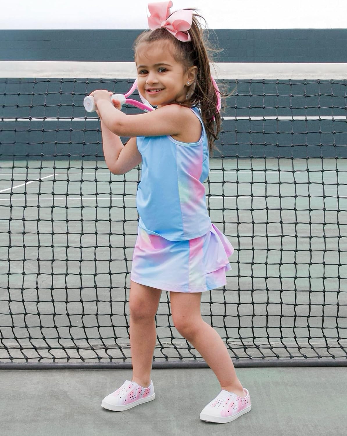 image:imageZaclotre Girls Tennis Dress with Pockets Sleeveless Tank Top and Skirt Sets 2 Piece Set Sleeveless with Shorts Double Layers Pleated Back Perfect for Athletic Tennis Golf 314 YearsTie Dye 2