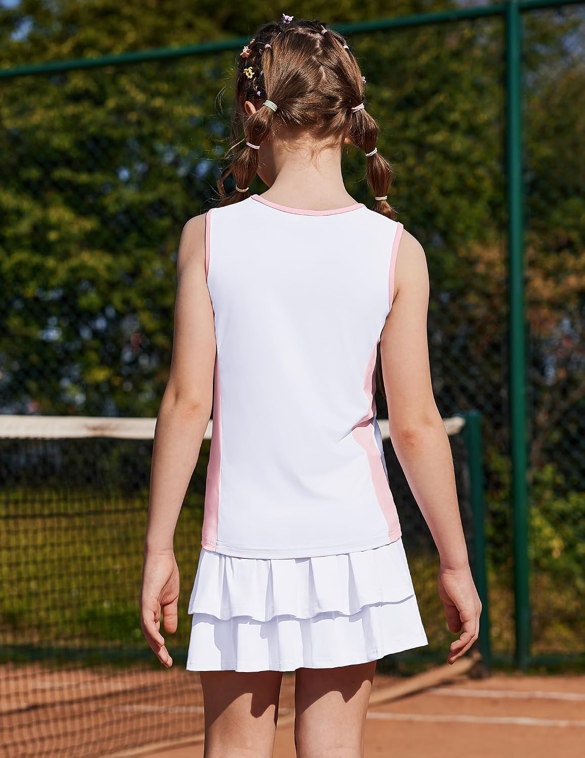 image:imageZaclotre Girls Tennis Dress with Pockets Sleeveless Tank Top and Skirt Sets 2 Piece Set Sleeveless with Shorts Double Layers Pleated Back Perfect for Athletic Tennis Golf 314 YearsWhitepink