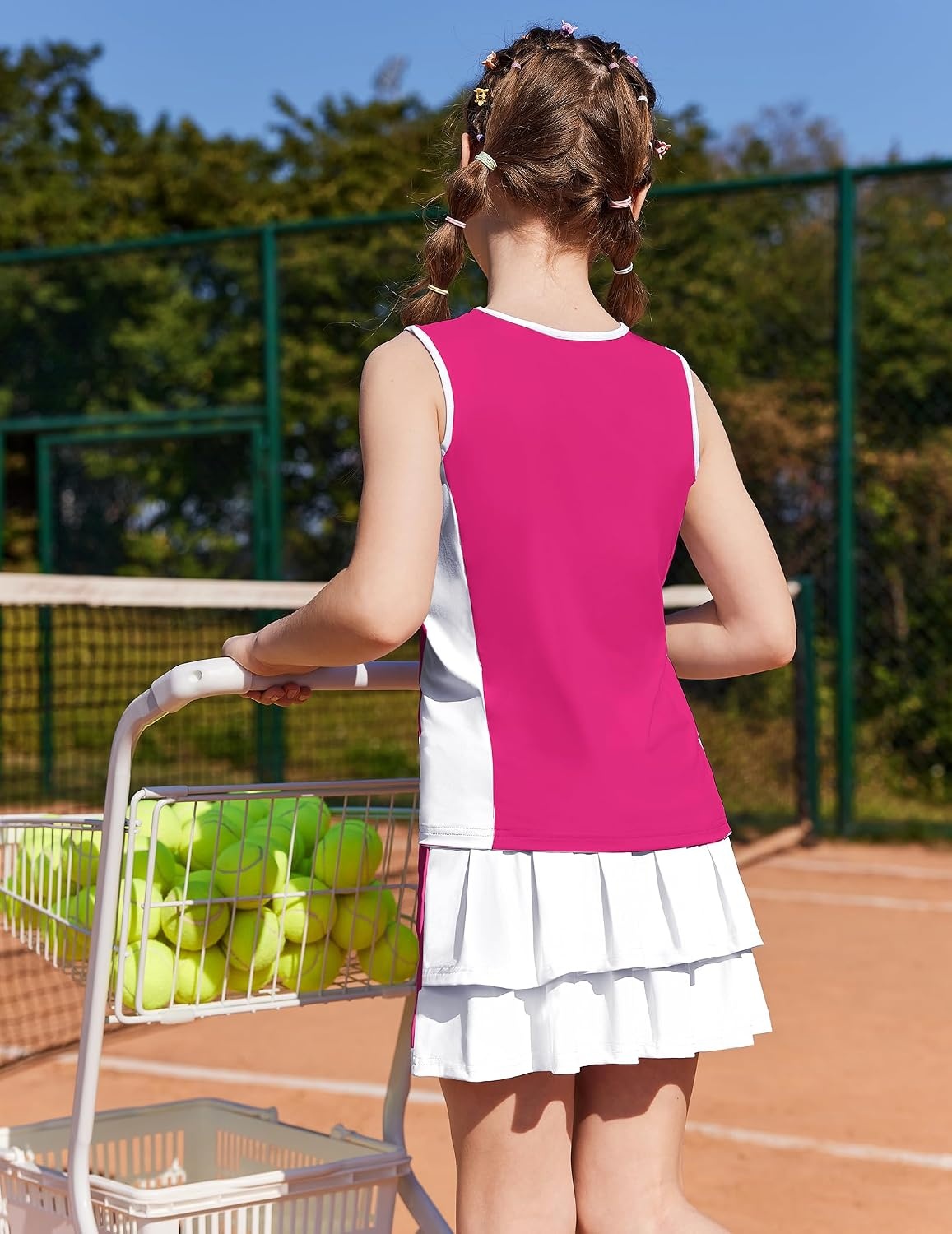 image:imageZaclotre Girls Tennis Dress with Pockets Sleeveless Tank Top and Skirt Sets 2 Piece Set Sleeveless with Shorts Double Layers Pleated Back Perfect for Athletic Tennis Golf 314 YearsHot Pink