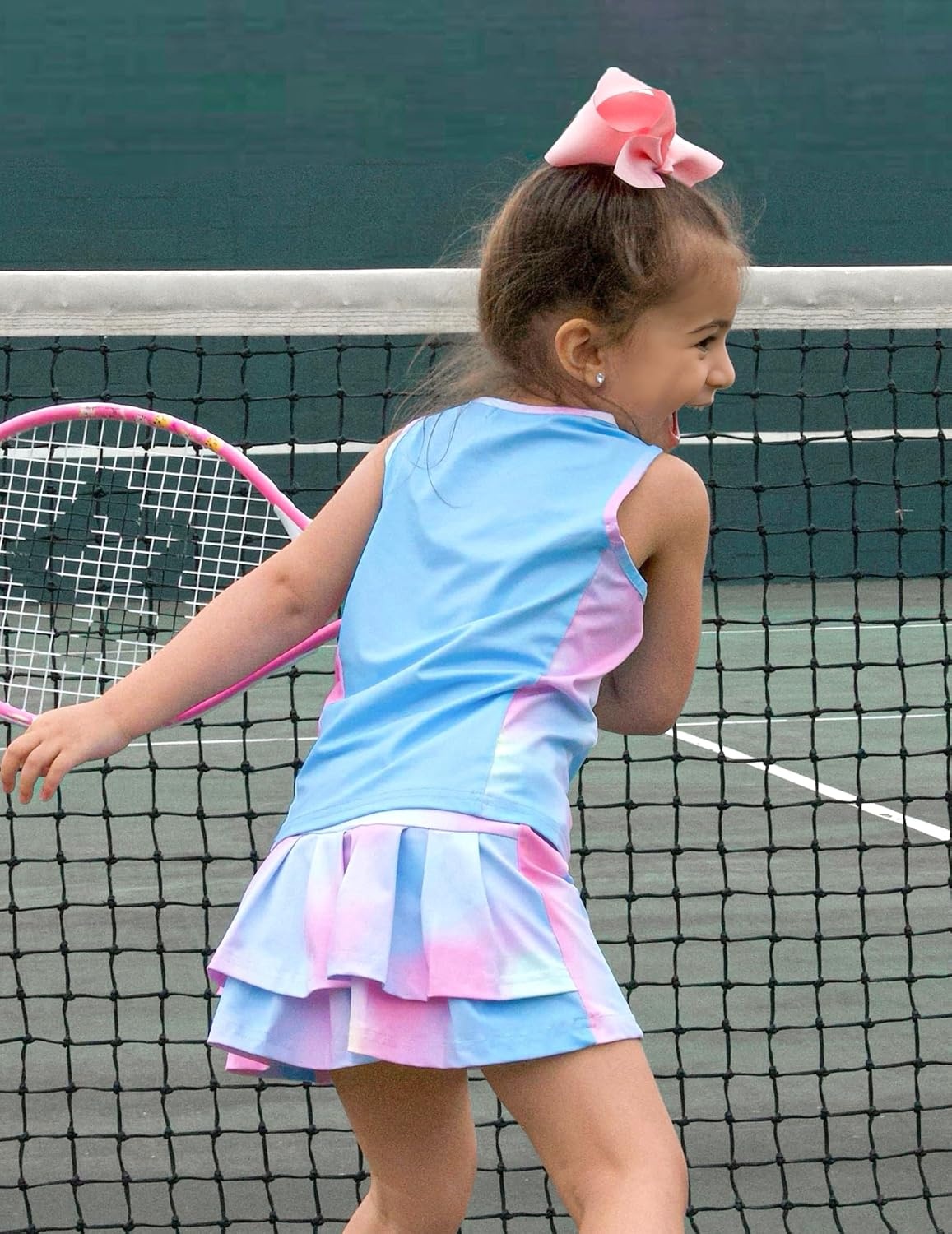 image:imageZaclotre Girls Tennis Dress with Pockets Sleeveless Tank Top and Skirt Sets 2 Piece Set Sleeveless with Shorts Double Layers Pleated Back Perfect for Athletic Tennis Golf 314 YearsTie Dye 2