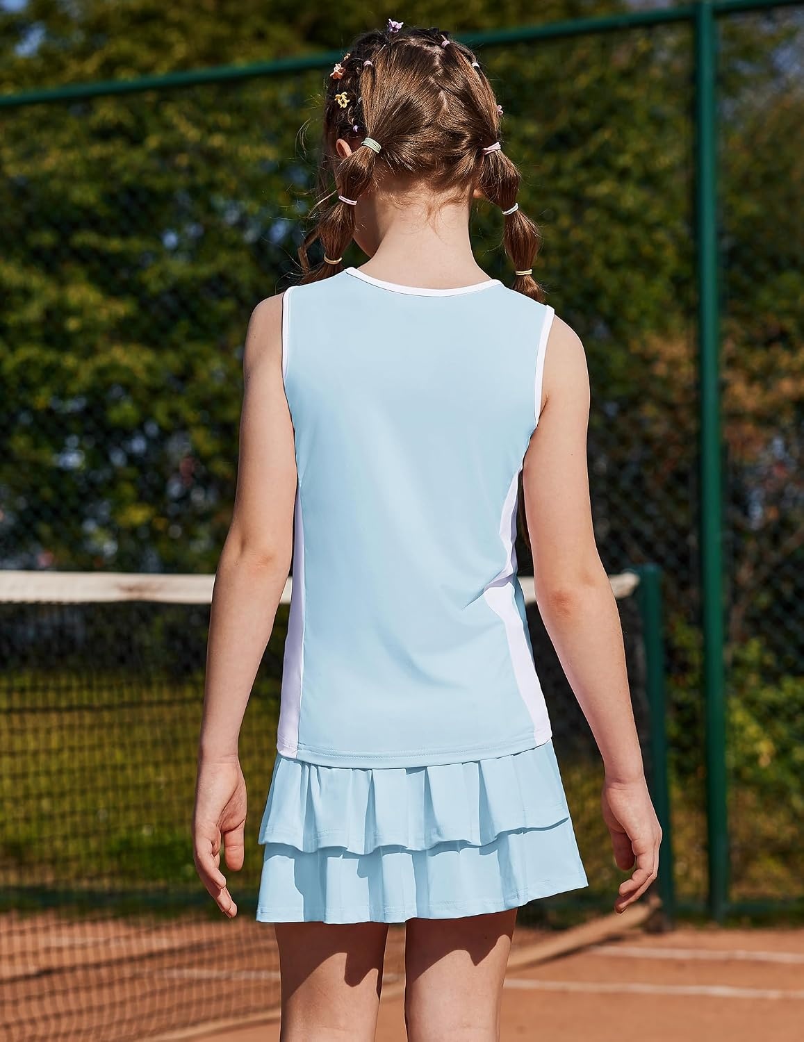image:imageZaclotre Girls Tennis Dress with Pockets Sleeveless Tank Top and Skirt Sets 2 Piece Set Sleeveless with Shorts Double Layers Pleated Back Perfect for Athletic Tennis Golf 314 YearsLight Blue