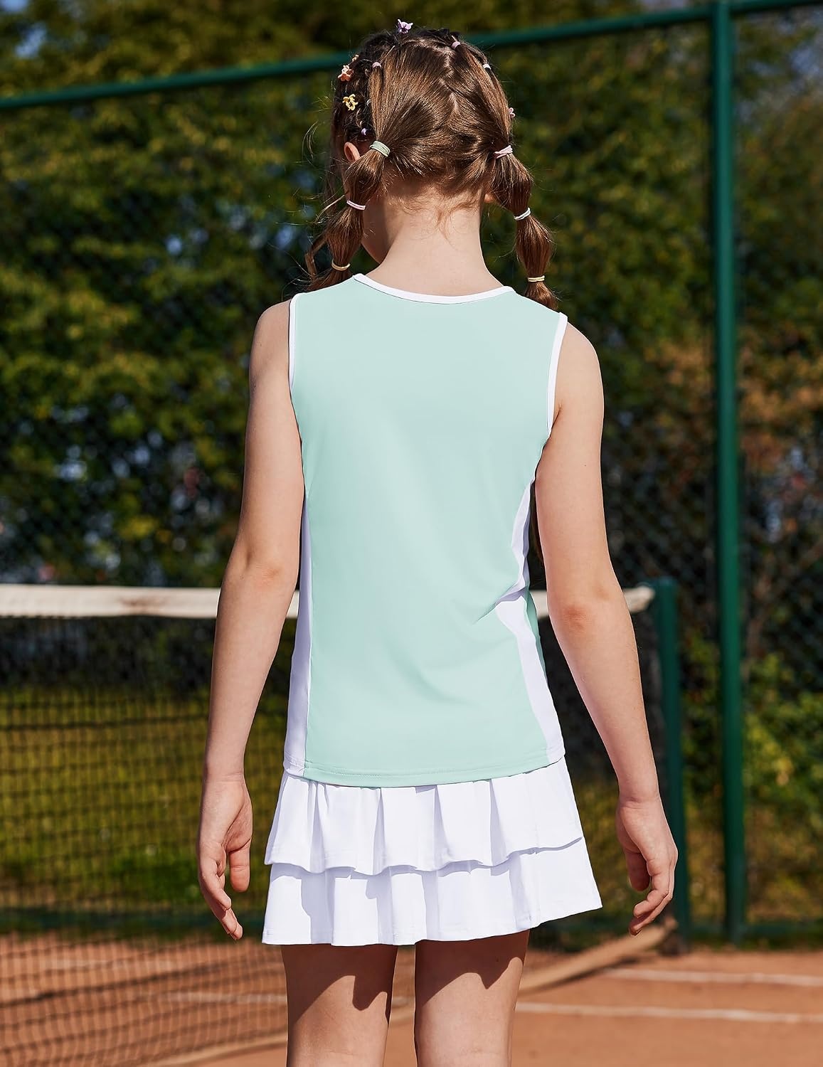 image:imageZaclotre Girls Tennis Dress with Pockets Sleeveless Tank Top and Skirt Sets 2 Piece Set Sleeveless with Shorts Double Layers Pleated Back Perfect for Athletic Tennis Golf 314 YearsAqua Blue