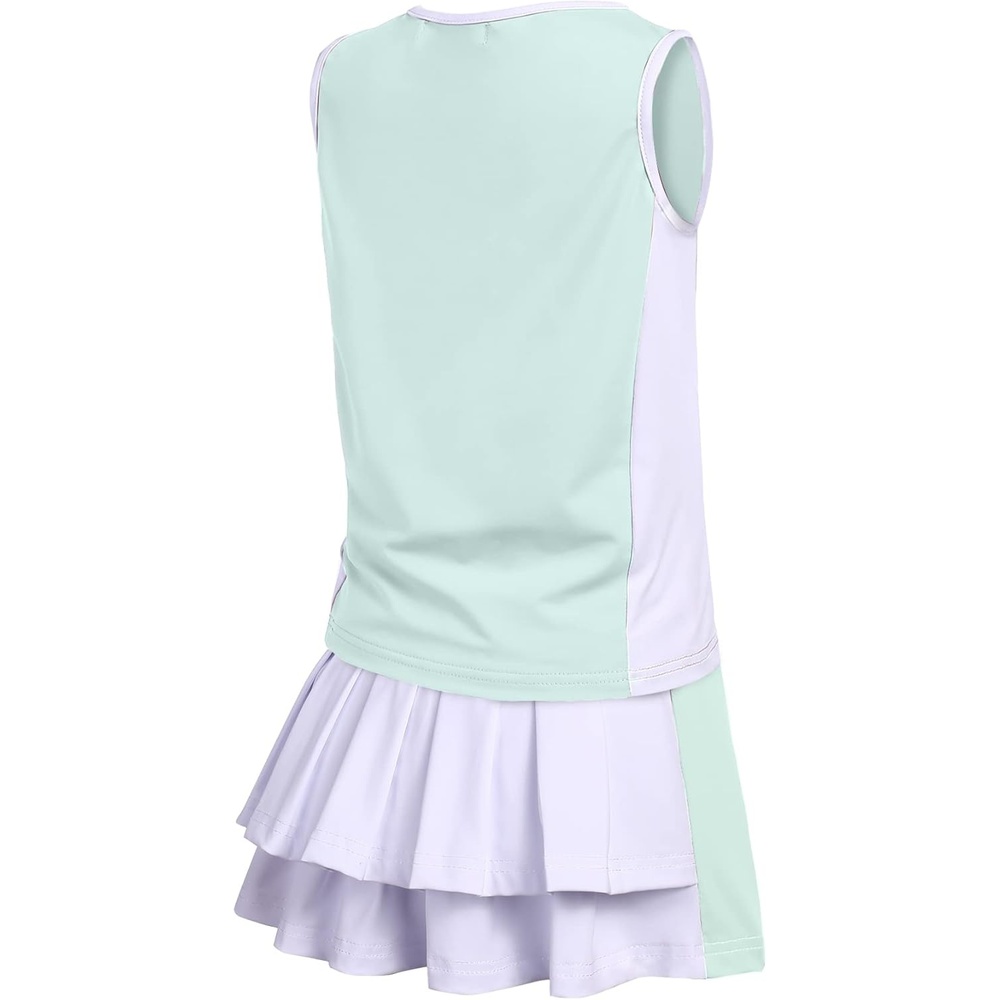 image:imageZaclotre Girls Tennis Dress with Pockets Sleeveless Tank Top and Skirt Sets 2 Piece Set Sleeveless with Shorts Double Layers Pleated Back Perfect for Athletic Tennis Golf 314 YearsAqua Blue
