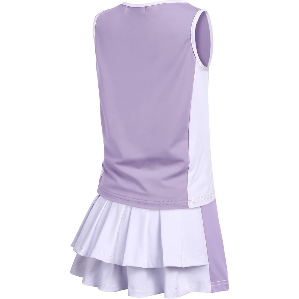 image:imageZaclotre Girls Tennis Dress with Pockets Sleeveless Tank Top and Skirt Sets 2 Piece Set Sleeveless with Shorts Double Layers Pleated Back Perfect for Athletic Tennis Golf 314 YearsLight Purple